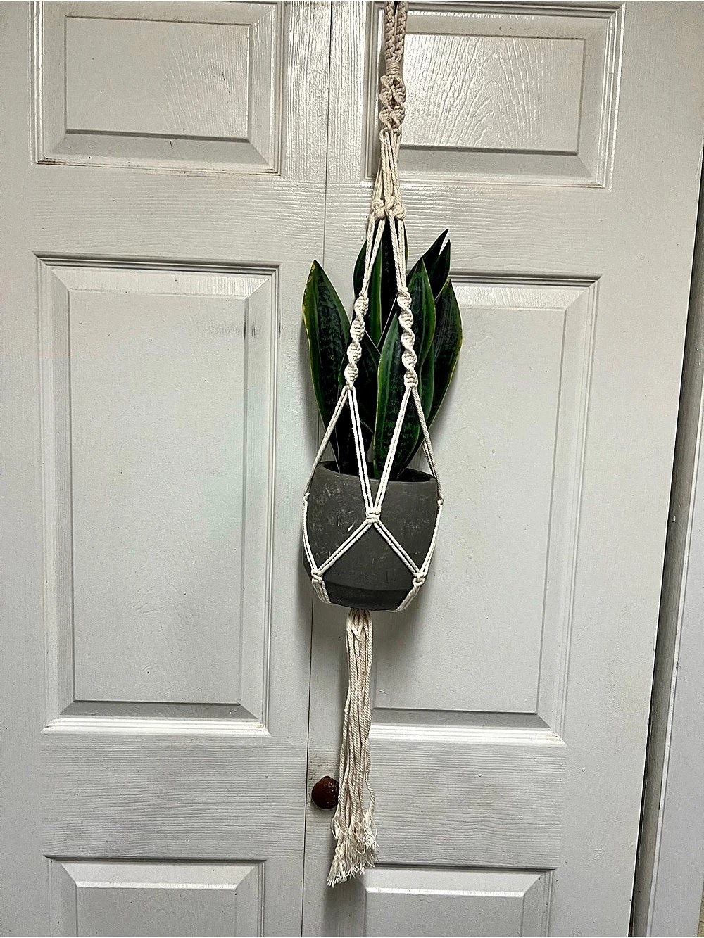 Macrame Hanging Planter in Gray & White